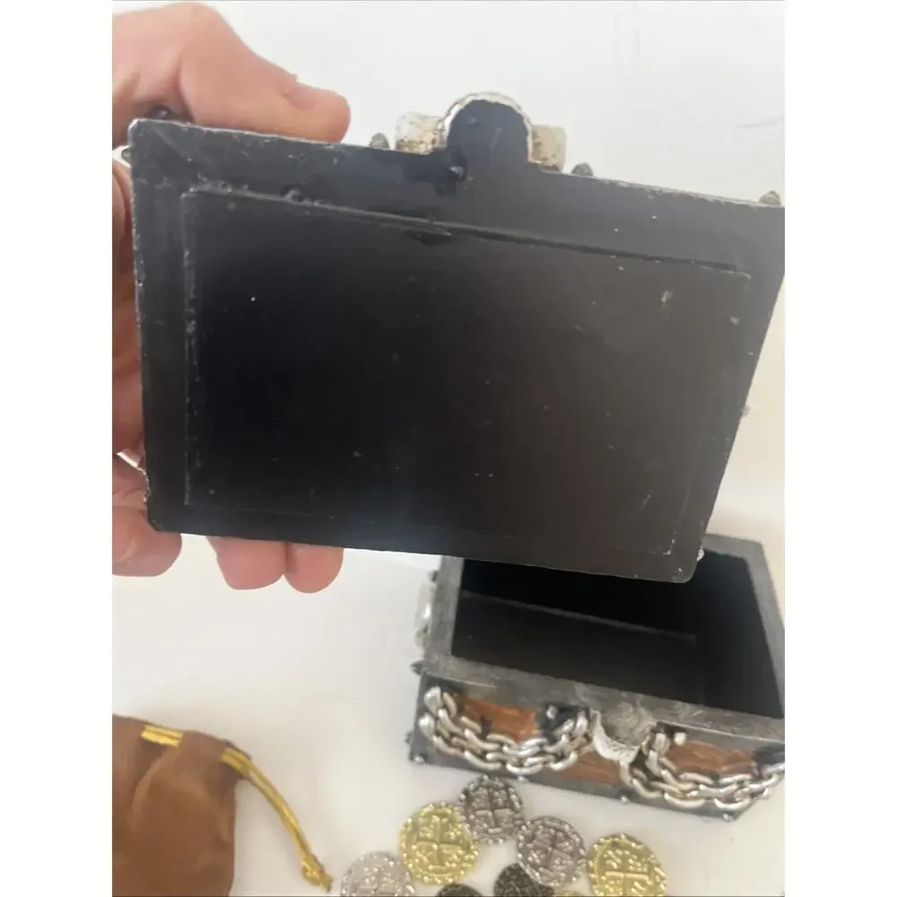 Nautical Pirate Skull Treasure Chest, Unique Trinket Box, 6 Inches. Coins Too!!